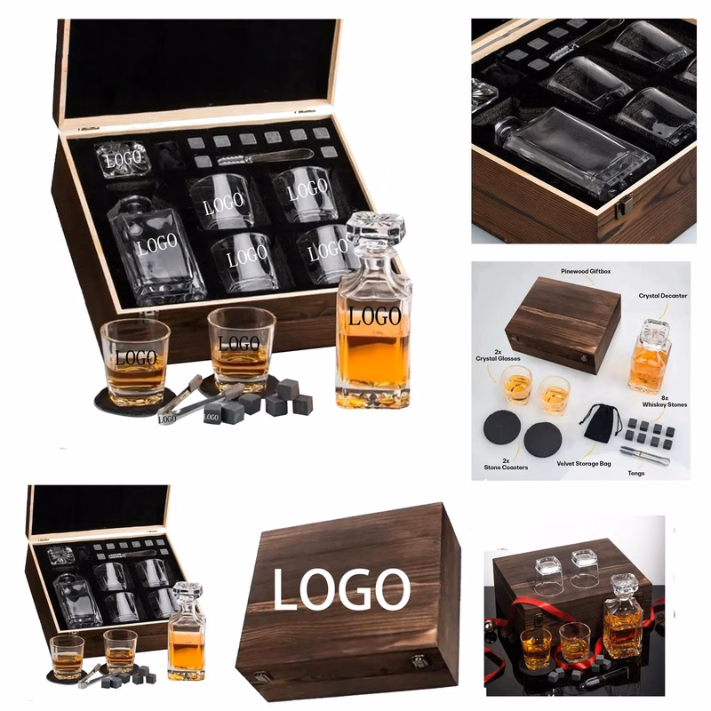 Whiskey Glass Wooden Box Set