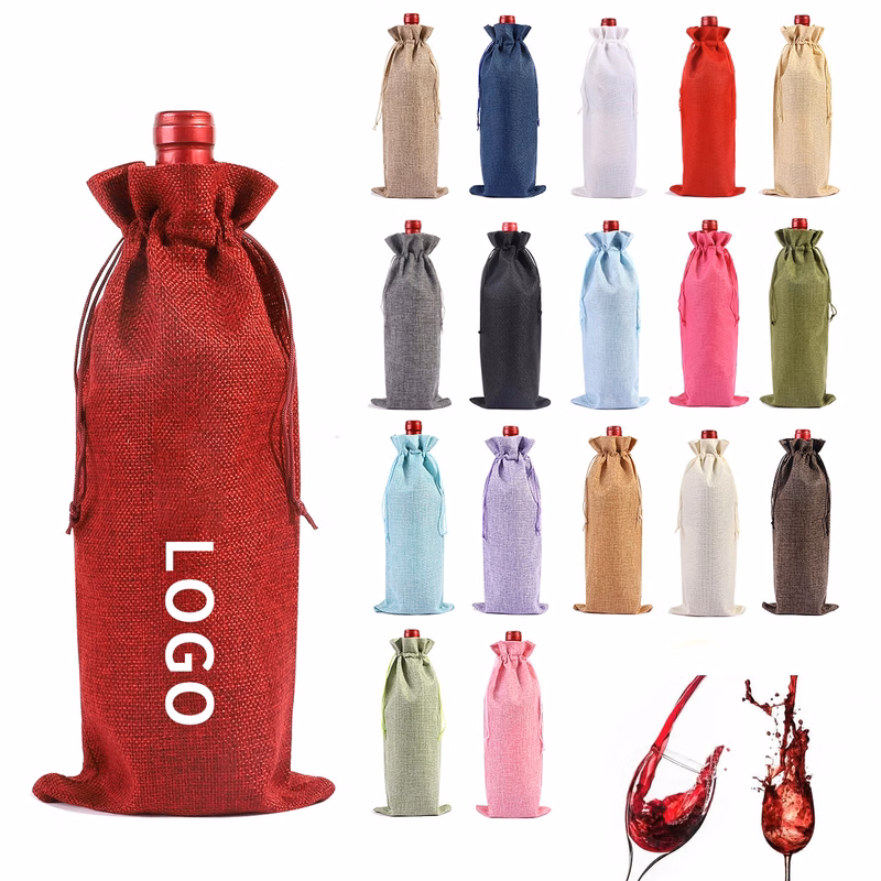 Reusable Wine Gift Linen Bags with Drawstrings