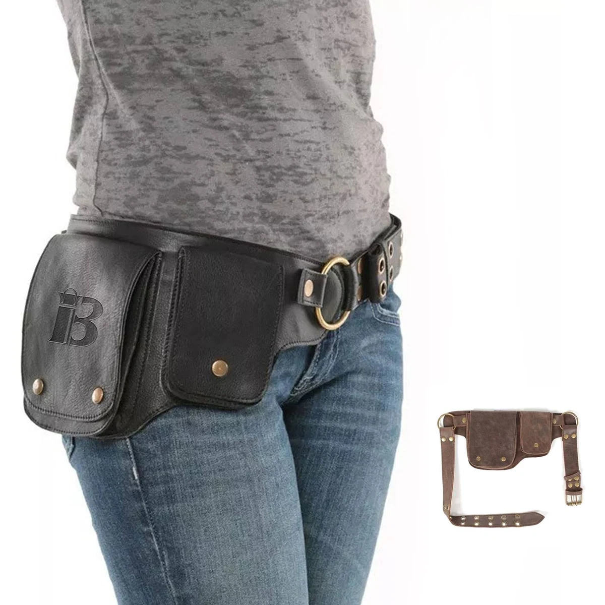 Faux leather punk style vintage waist bag 1
