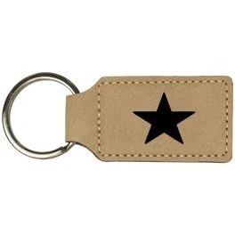 Light Brown Rectangle Leatherette Keychain 1