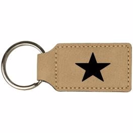 Light Brown Rectangle Leatherette Keychain