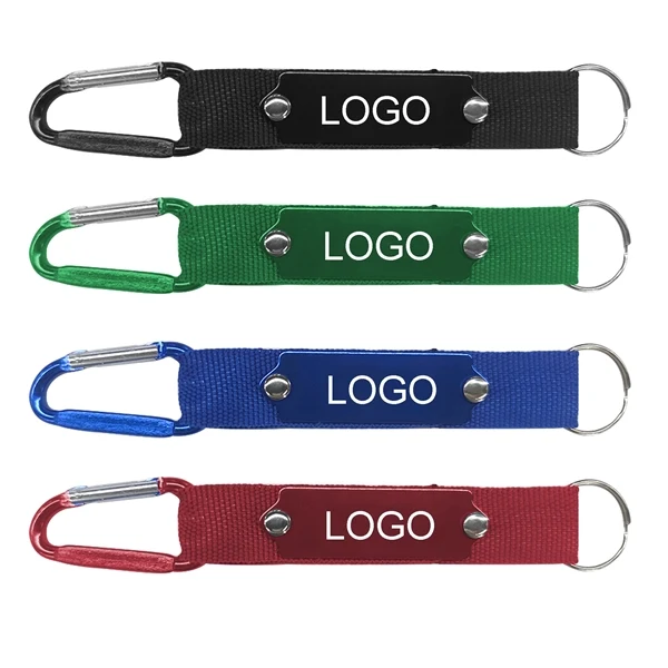 Custom Metal Carabiner Keychain with Laser-Engravable Plate & Strap — Travel Promo 1