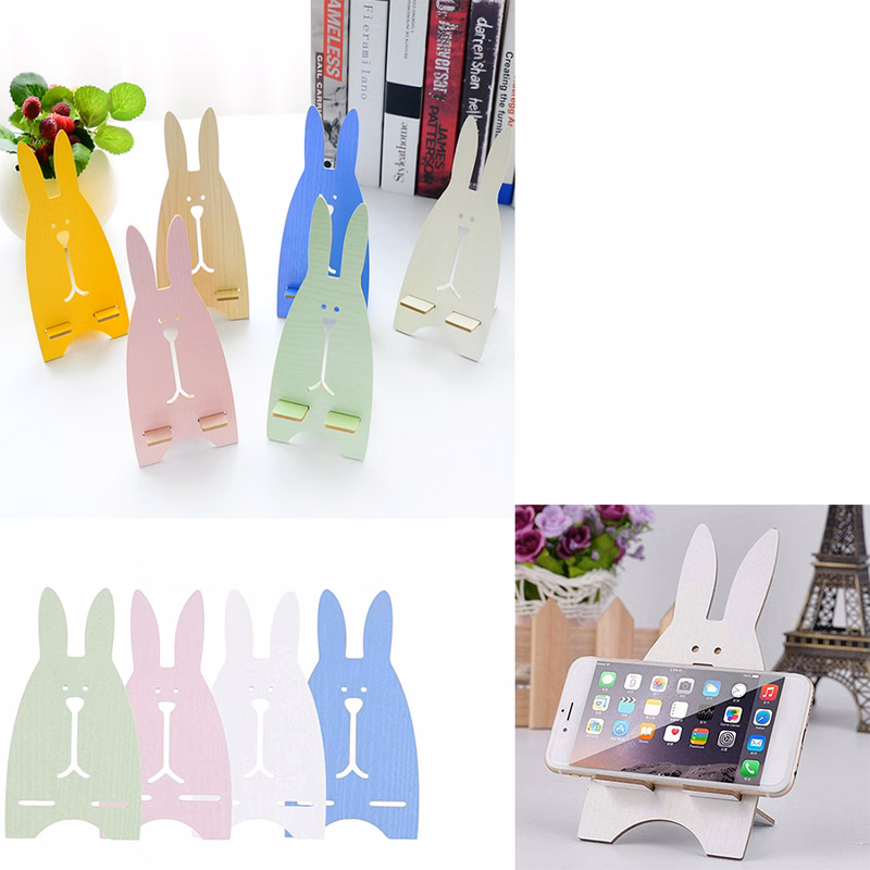 Adorable Rabbit Shape Wooden Portable Cellphone Stand