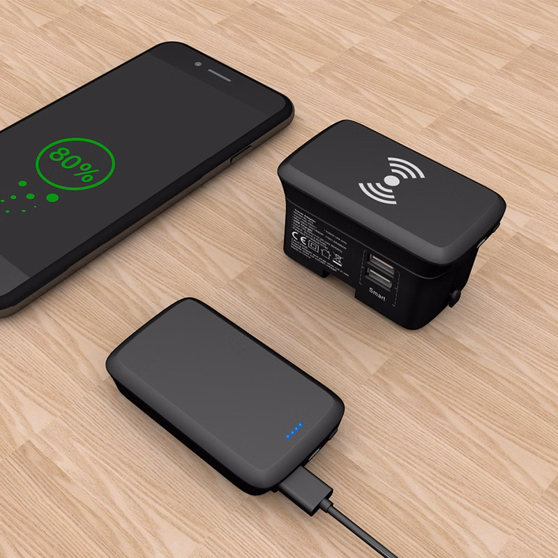 Universal Travel Adapter with Power Bank (5,000 mAh) or Wireless Charger