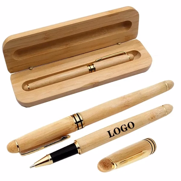 Personalized Bamboo Ballpoint Pen With Case Sets