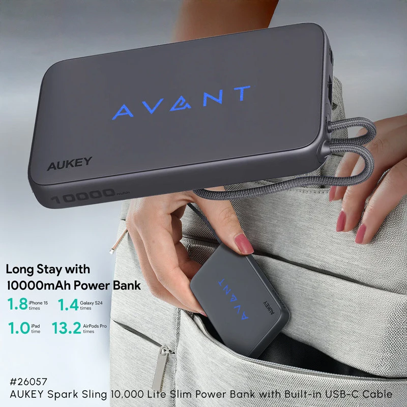 AUKEY Spark Sling 10,000 Lite Slim Power Bank with Built-in USB-C Cable 1