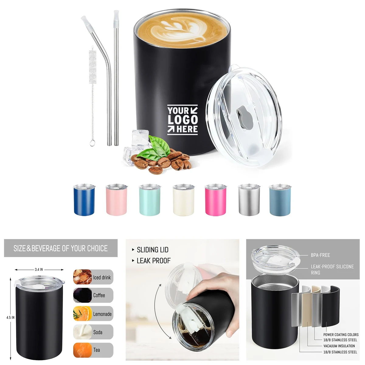 12 oz Insulated Tumbler with Lid and Straw for Hot and Cold Drinks 1