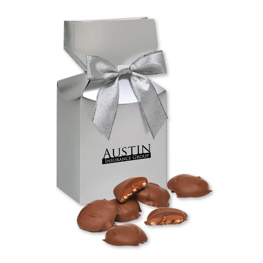 Caramel Pecan Clusters in Silver Premium Delights Gift Box 1
