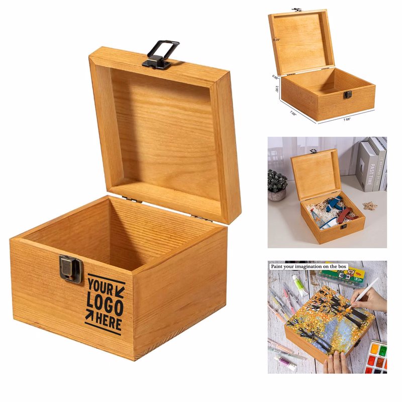 5.5'' x 5.5'' x 3.9'' Vintage Wooden Storage Box Container