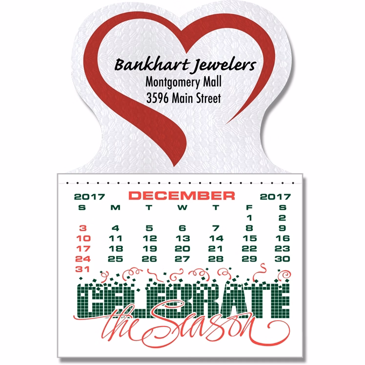 Designer Shaped Kwik-Stik 6 Mil Smooth Vinyl Calendar w/ Heart Top