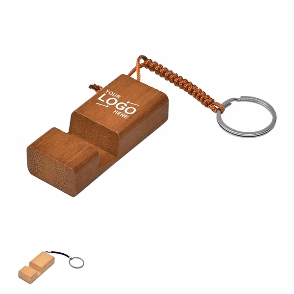 Custom Wooden 2.36 Inch Phone Holder Keychain — Dual Function Brand Accessory