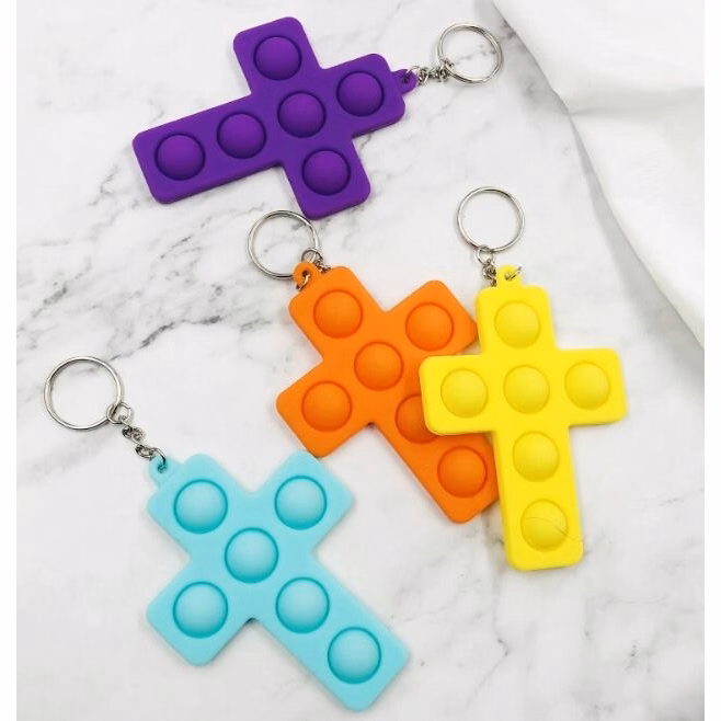 Cross Shape Silicone Push Pop Bubble Toy Key Chain