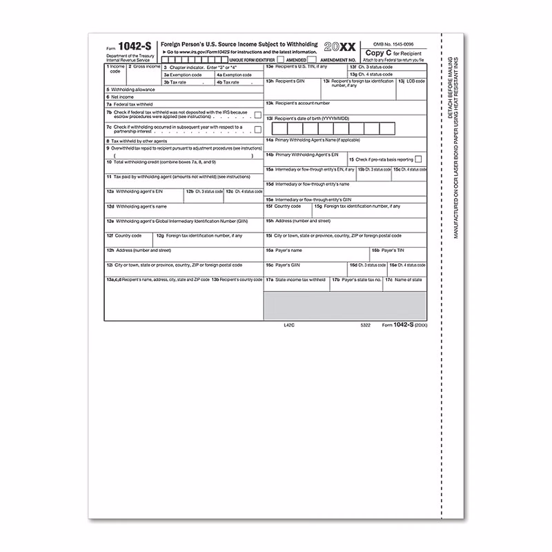 1042-S, Recipient Copy C, Laser