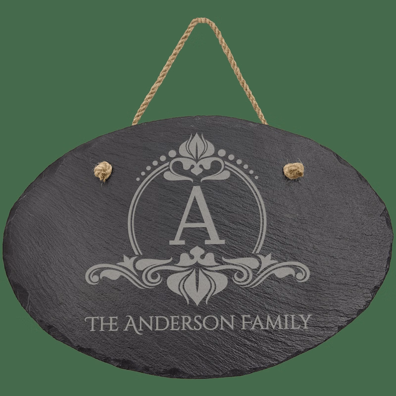 11 3/4" x 7 3/4" Charcoal Gray Oval Slate Decor with Hanger String