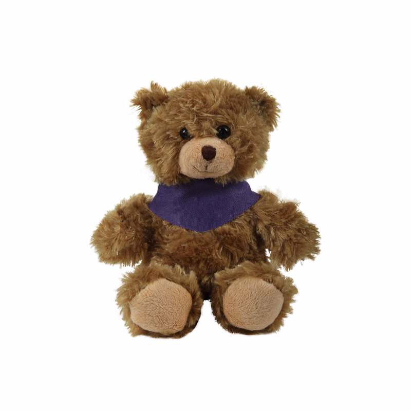 soft plush Mocha Curly Sitting Bear  with bandana