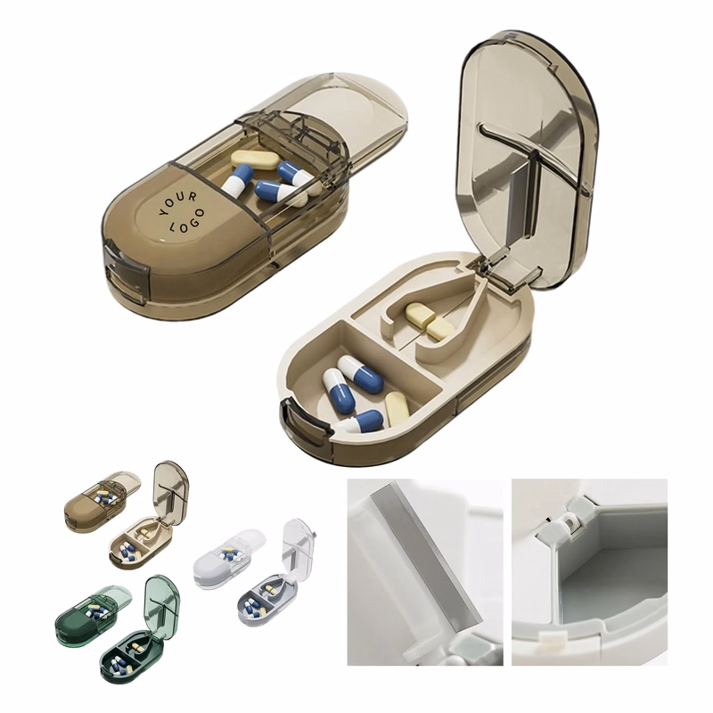 2 in 1 Pill Box with Cutter and Storage Compartments