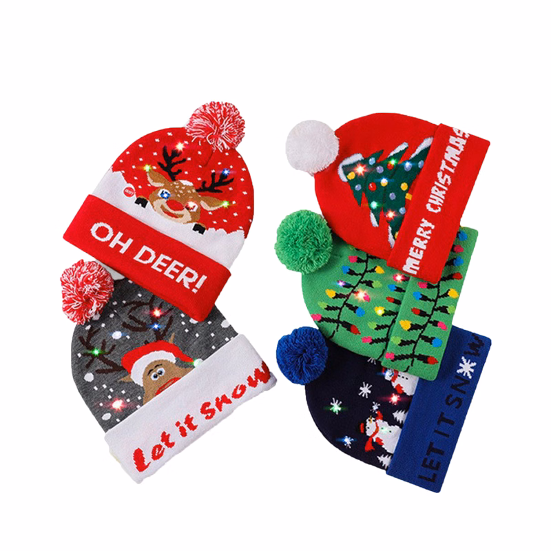 LED Christmas Jacquard Knitted Hat