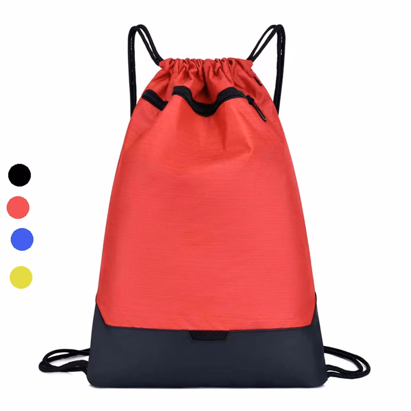 Drawstring Backpack Zipper Pocket Reinforced Bottom