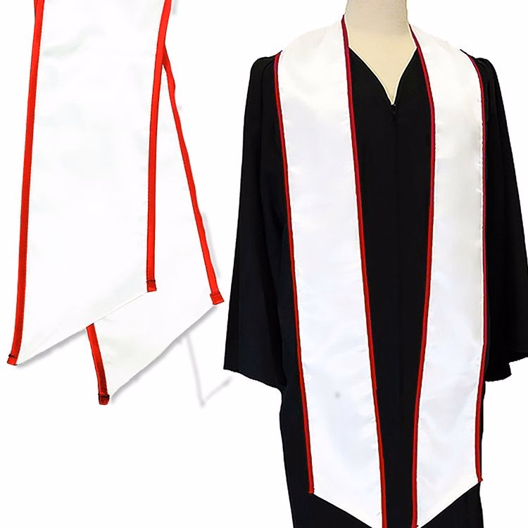 White 84" Graduation Stole with Red Binding