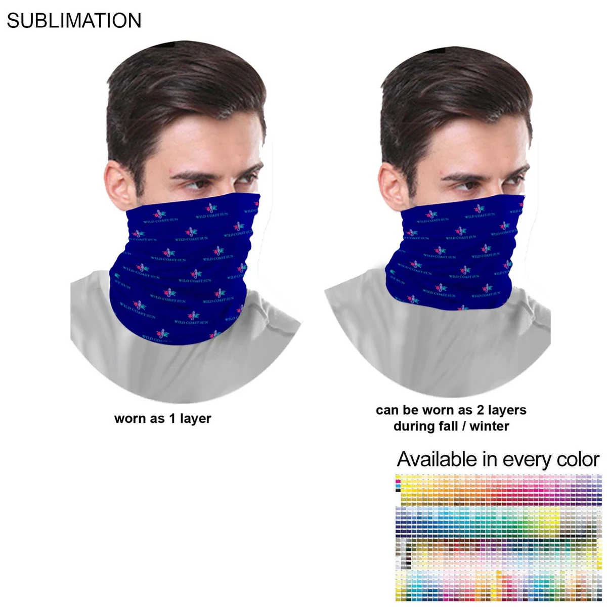 Sublimated Multifunction Tubular Winter Neck Gaiter which can be worn as 2-layers (2ply) 1