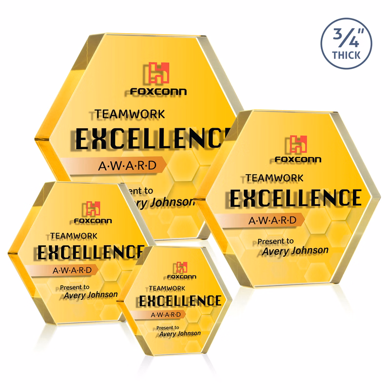 Gilford Hexagon VividPrint™ Double Sided Award - Gold