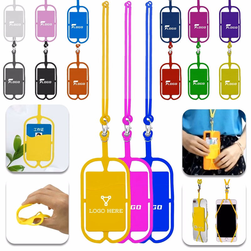 Silicone Card Slot with Lanyard Phone Holder