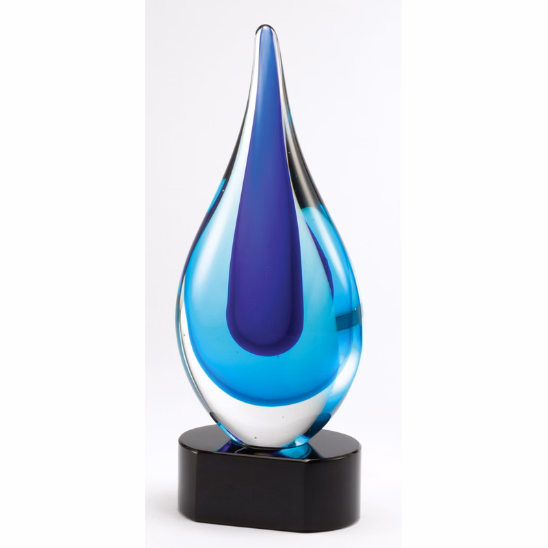 9.25" Blue Teardrop Art Glass