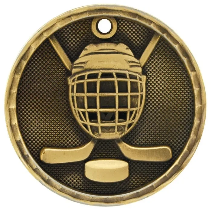 2" Antique Finish 3D Hockey Medal 1