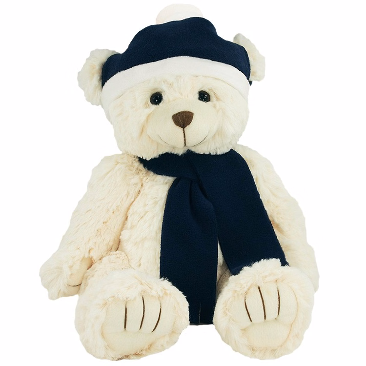 12" Cream Peter Bear with Navy Blue Winter Hat and Scarf