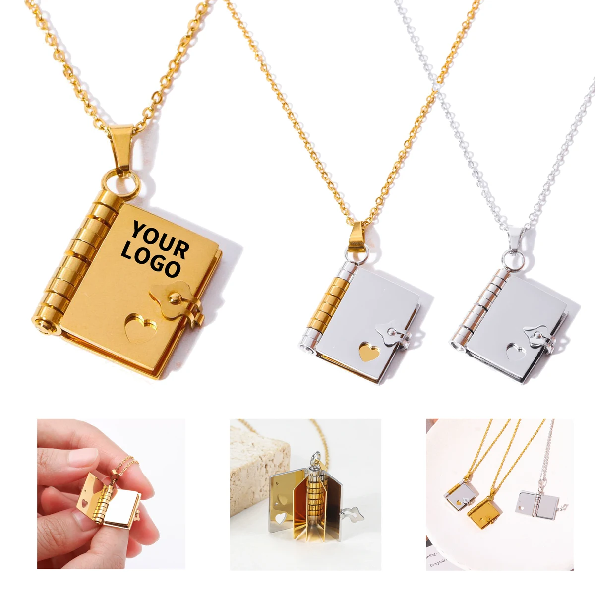 Stainless Steel Book Locket Pendant Necklace 0.71" Length X 0.47" Width X 0.2" Height 1