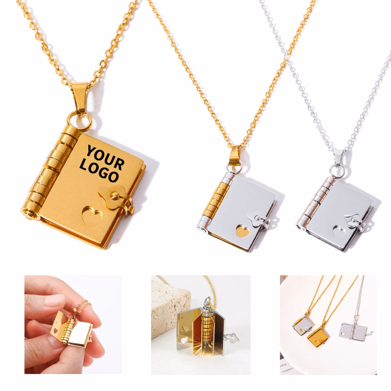 Stainless Steel Book Locket Pendant Necklace 0.71" Length X 0.47" Width X 0.2" Height