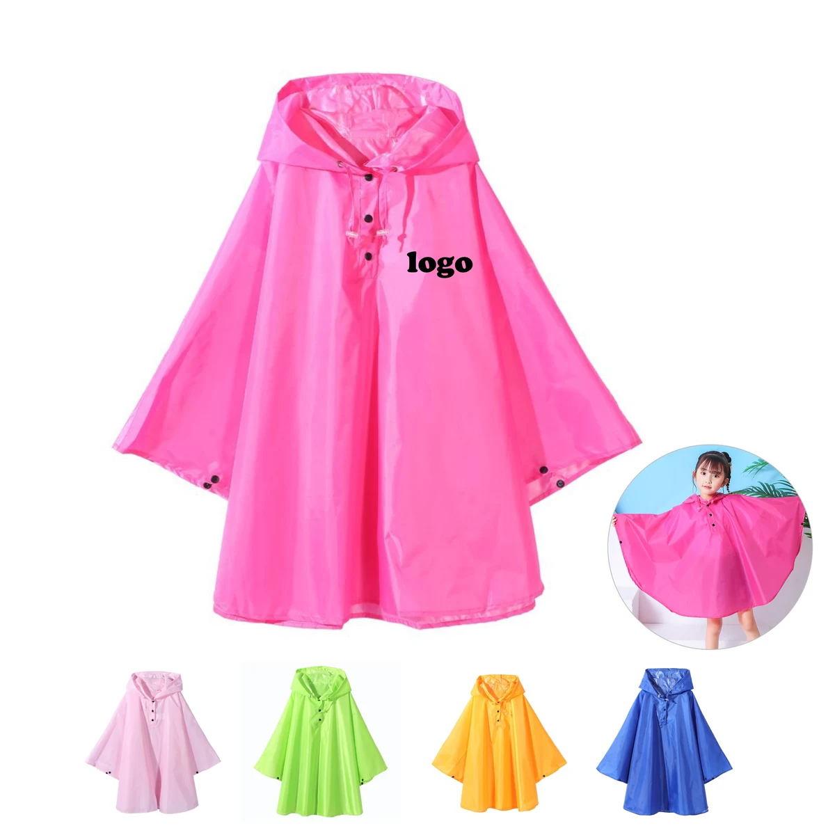 Lightweight Rain Poncho for Kids (direct import), custom youth shirt with logo imprint 1