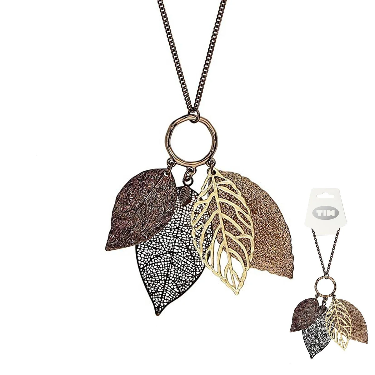 Gold&Silver Double Color Autumn Leaf Pendant Necklace 1