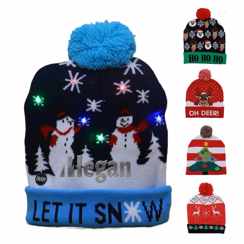 Christmas LED Light-up Knitted Beanie Hat