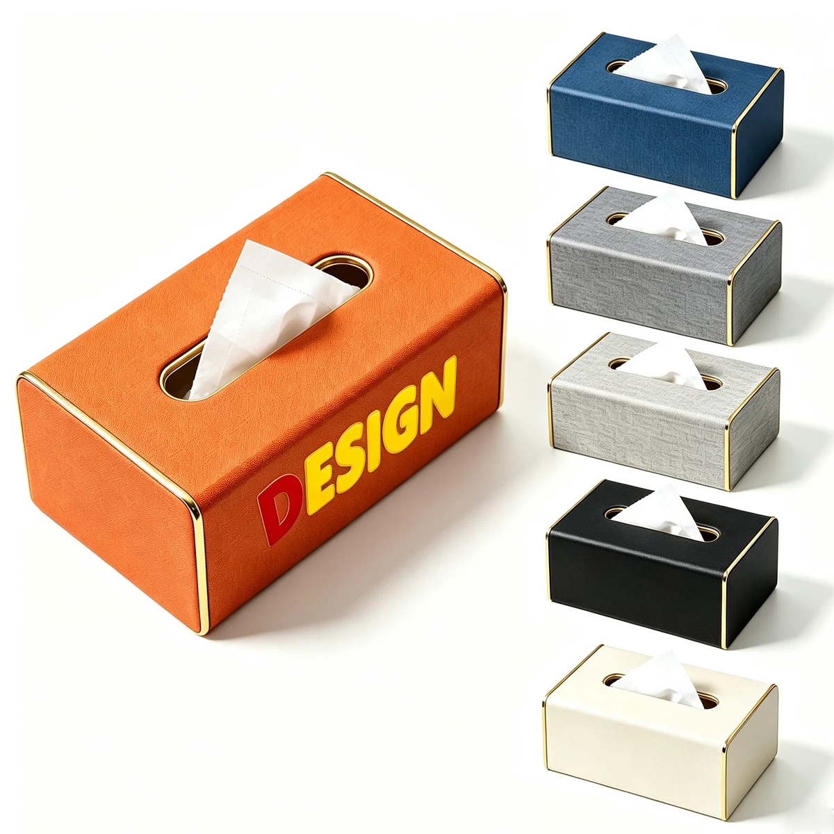 Modern PU Leather Tissue Box with Gold Edge 1