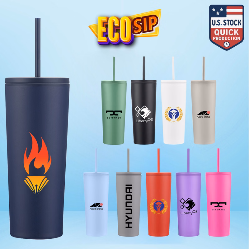 EcoSip 24oz Double Wall Tumbler with Leak-Proof Straw