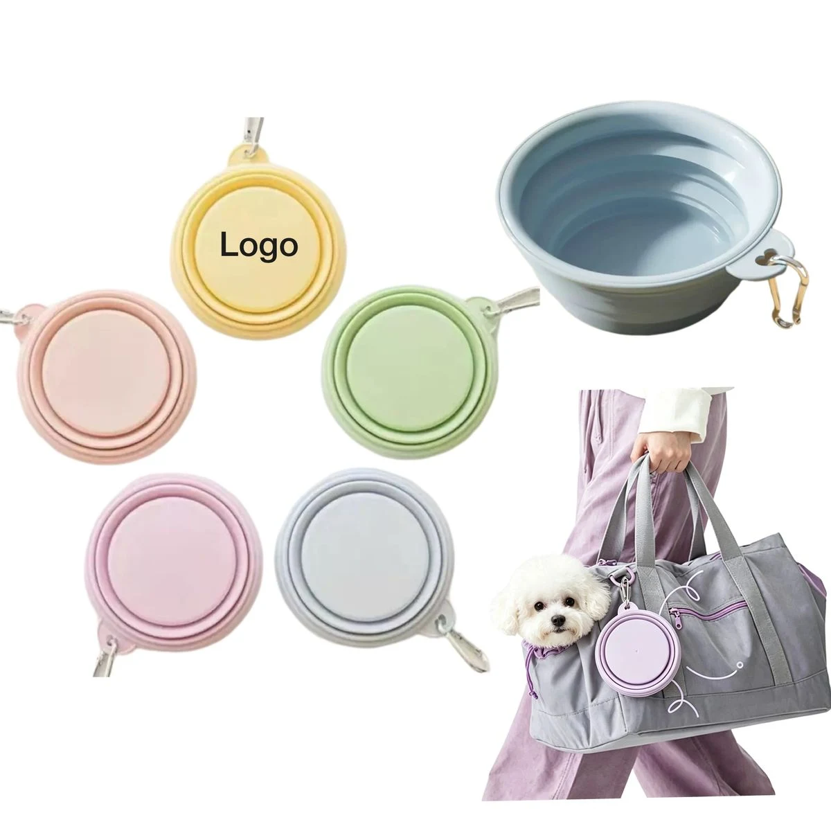 Collapsible Silicone Pet Travel Bowl With Carabiner 1