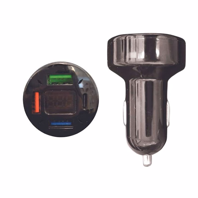 4 Port Car Charger with Voltage LED Display 18 Watt