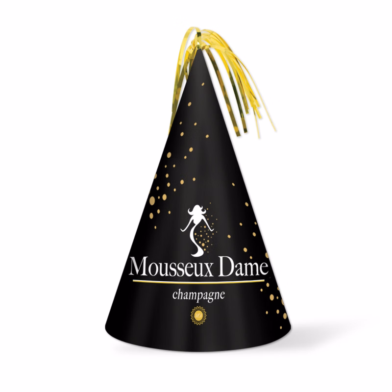 7" Paper Stock Cone Hat w/ Foil Tassel & Elastic w/ Custom Digital Imprint