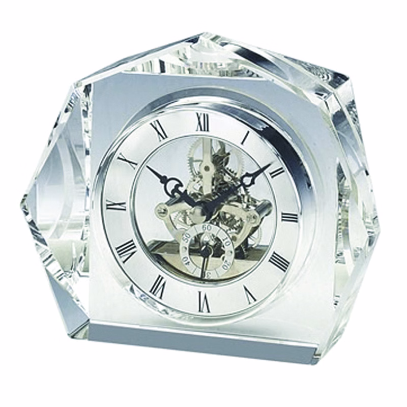 CRYSTAL TROPHY CLOCK WITH SILVER ACCENTS
