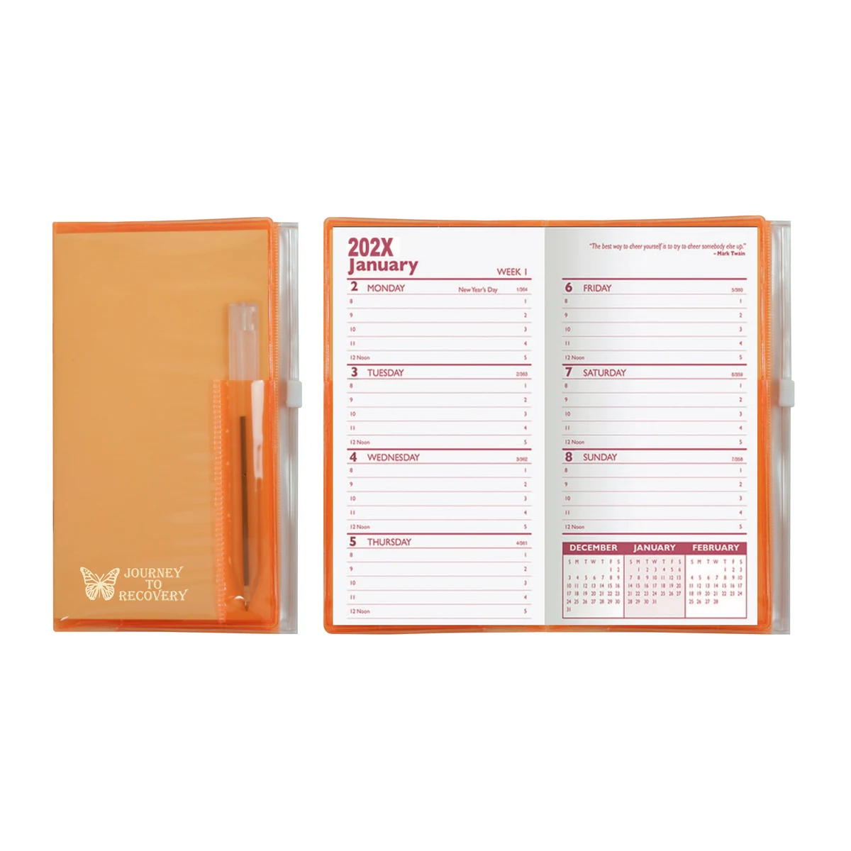 Weekly Zip Back Planner w/ Clear Pen & Zip Lock Pocket /1 Color Insert w/o Map - Translucent Color 1