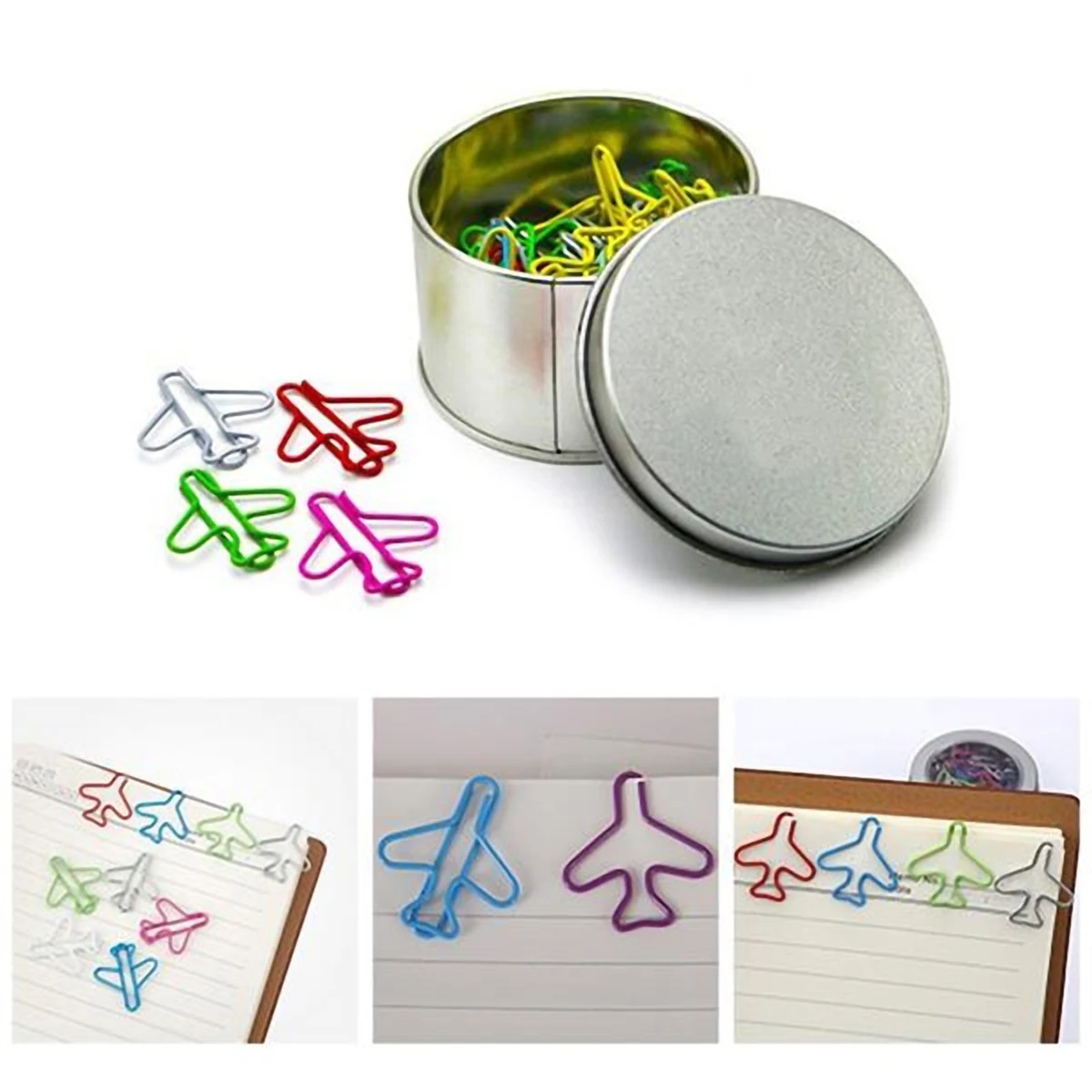 Airplane Shaped Paper Clips in Metal Tin 1