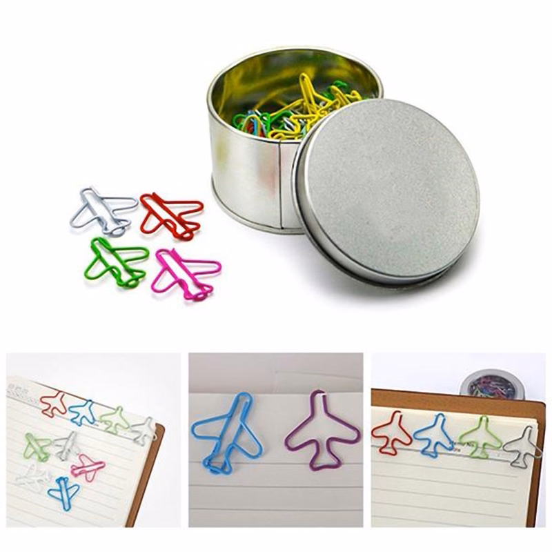Airplane Shaped Paper Clips in Metal Tin