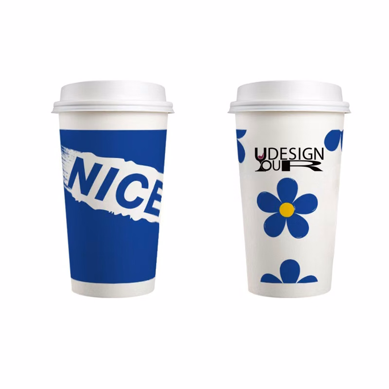 Double Wall Full Color Insulated Paper Cup with Lid 16 oz