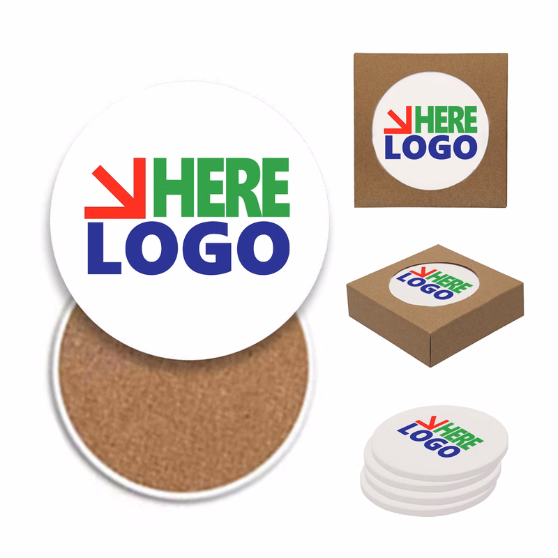 4" Round Ceramic Cork Coaster MOQ 10