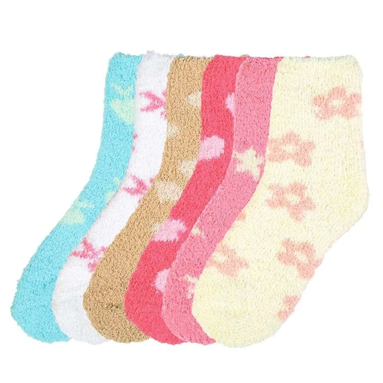 Women's Plush Socks - Flower Pattern Size 9-11 3 Pack 1