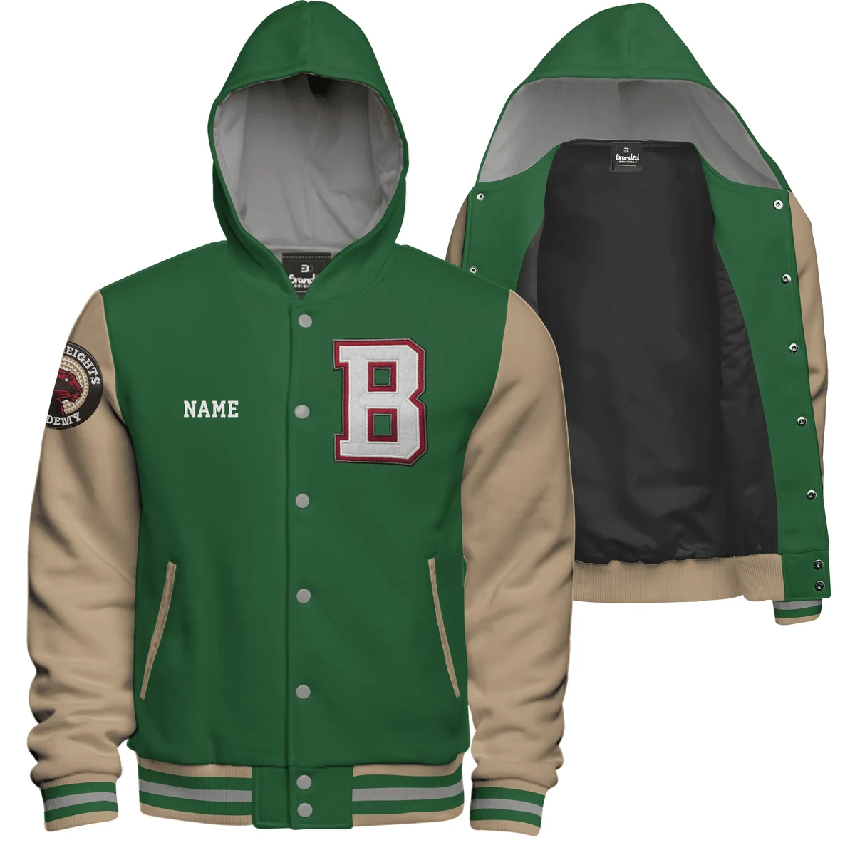 Hooded Cotton Fleece Varsity Jacket With Black Satin Lining 1