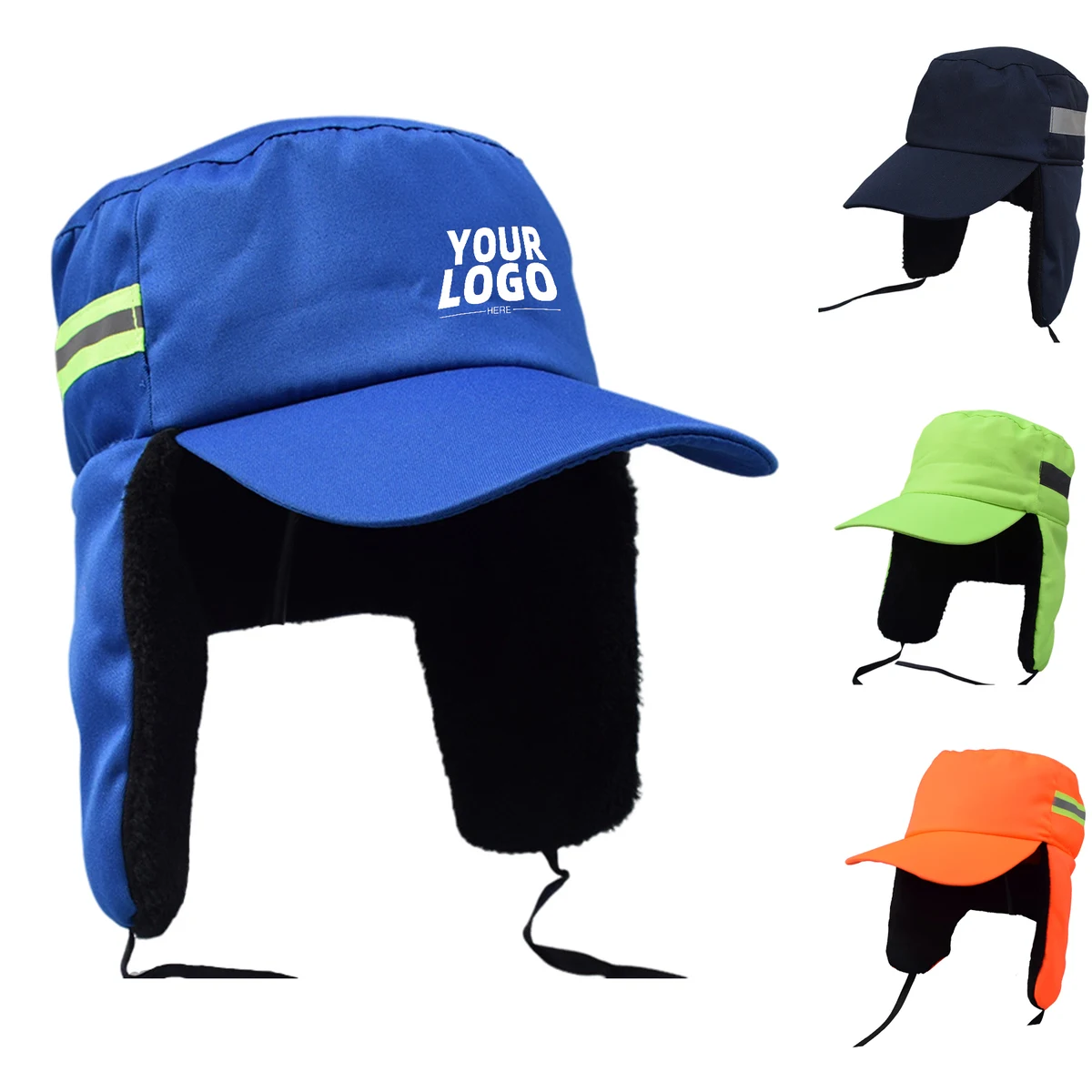Reflective Work Cap With Brim Warm Earflaps 1