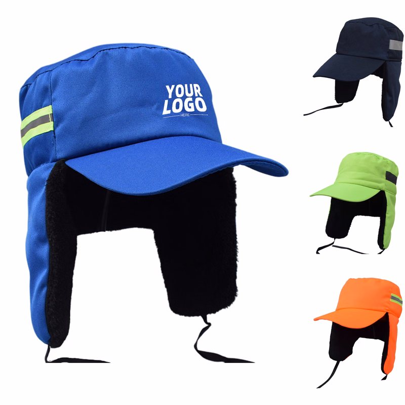Reflective Work Cap With Brim Warm Earflaps