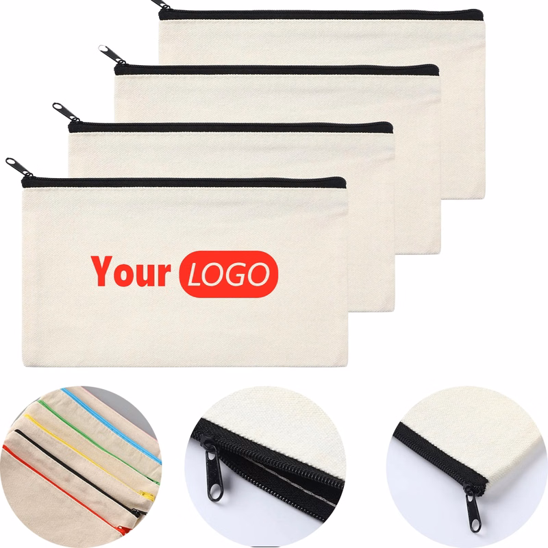 Canvas Zipper Pouch Blank Pencil Case Makeup Cosmetic Bag